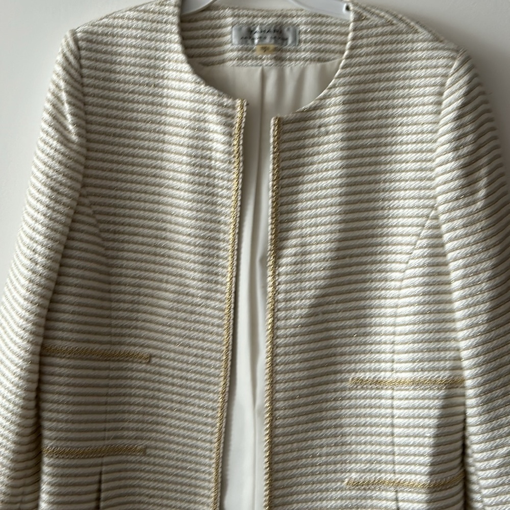 Tahari Arthur S. Levine size 8 Elegant White Striped Women's Coat - Picture 8 of 8